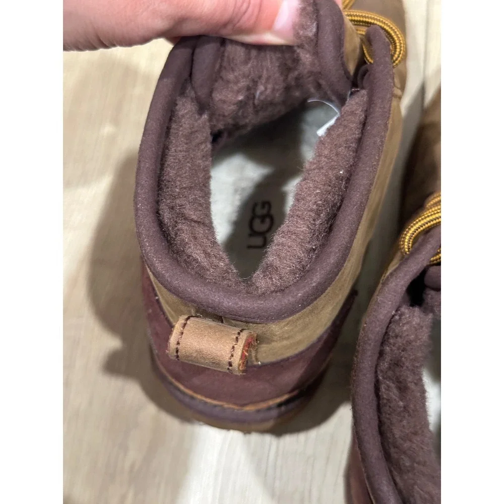 UGG Kids Neumel Waterproof Leather Boots Grizzly Brown 1017320K Size 3